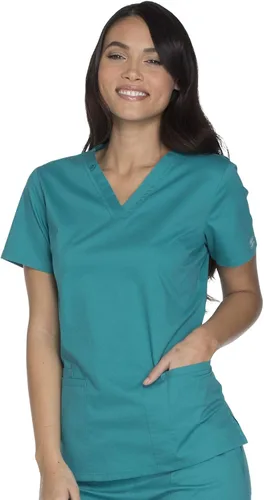 Vista 4 de Ropa quirúrgica para mujer WW630 - Camiseta elástica con cuello en V, sarga cepillada suave WW630