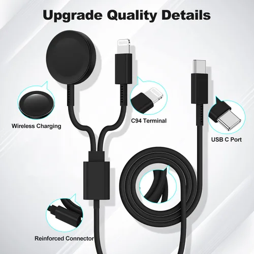 Vista 3 de Cable de carga USB C mejorado para Apple Watch, [certificado Apple MFi], cable de carga magnético para iWatch de 6 pies, cable de carga tipo C 2