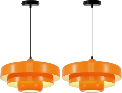 Vista 9 de Lámpara colgante industrial de 13.8 pulgadas, 2 paquetes, lámpara colgante de metal vintage para isla de cocina, lámpara colgante moderna