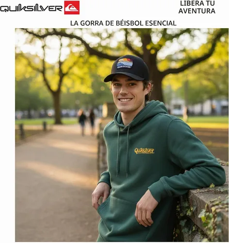 Vista 2 de Quiksilver Gorra de béisbol de algodón premium ajustable con cierre a presión y logotipo para hombre Negro