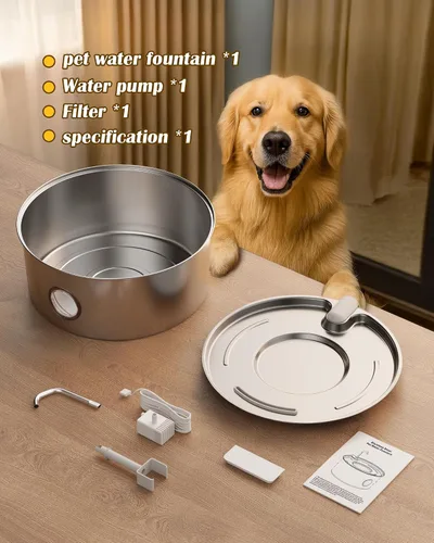 Vista 7 de Dog Water Fountain for Large Dogs- 270oz/8L Stainless Steel Dog Water Bowl Dispenser Automatic Pet Water Fountain with Ultra-Quiet Pump/Quadruple