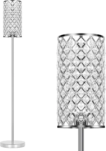 Vista 7 de Lámpara de pie dorada, lámpara de pie de cristal con pantalla decorativa, lámpara de pie con interruptor de pie de encendido/apagado y base E26