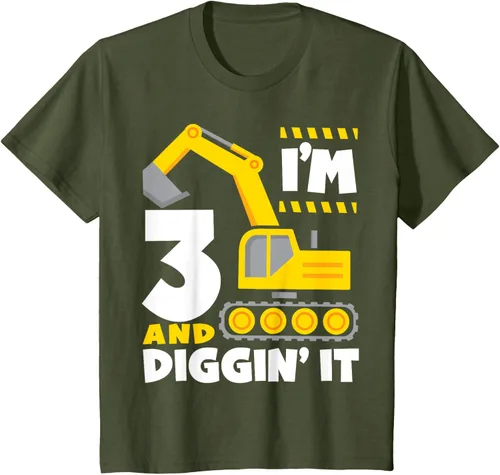 Vista 11 de Kids I'm 3 and Diggin It - Camiseta para niños con diseño de excavadora de construcción, Negro