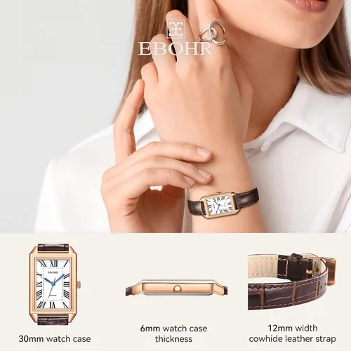 Vista 4 de Reloj clásico de cuarzo para mujer, elegante y resistente, con correa de piel de vacuno, perfecto para cualquier ocasión