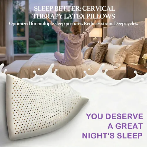 Vista 4 de Talalay - Almohada de látex para dormir, almohada de cama suave con funda de almohada de algodón que ayuda a aliviar la presión, almohada de alta