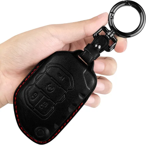 Vista 8 de Tukellen Funda de cuero para llavero Jeep Wrangler Gladiator Sahara Rubicon con 4 botones (negro)