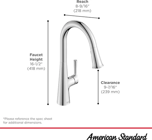 Vista 5 de American Standard 7441300.GN0 Southport Grifo de cocina desplegable con pulverizador, 1.8 GPM, grifos de cocina con pulverizador extraíble, oro Oro