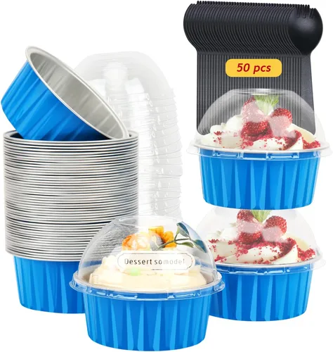 Vista 13 de Free-Air Ramequines desechables de 5 onzas con tapas de cúpula, tazas de Negro