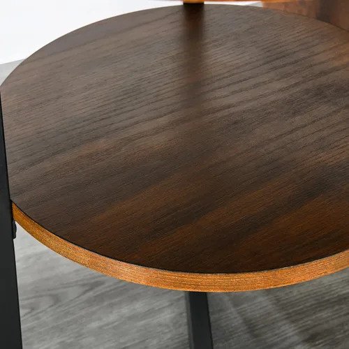 Vista 7 de Mesa auxiliar redonda pequeña con estante de almacenamiento, sofá circular de madera maciza con patas laterales de metal, mesa de teléfono de 2