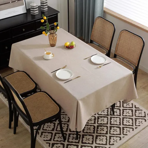 Vista 4 de Jeloris Mantel rectangular de lino de algodón, impermeable y a prueba de derrames, estilo nórdico, suave y resistente a las arrugas, mantel de tela