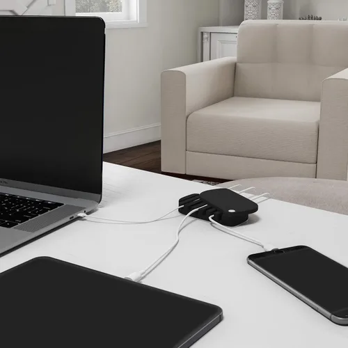 Vista 5 de Organizador de escritorio de gestión de cables, gestión de cables para 7 cables de computadora, carga o alimentación con base antideslizante