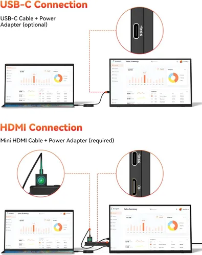 Vista 4 de HotYeah Monitor portátil, 15.6 pulgadas 1080P FHD monitor para laptop USB-C HDMI pantalla externa de computadora HDR FreeSync IPS con soporte