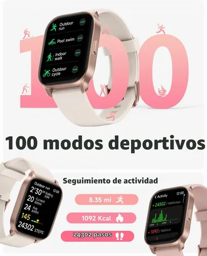 Vista 5 de TOOBUR - Reloj inteligente para mujer, compatible con teléfonos Android y iOS, responder/realizar llamadas, reloj de seguimiento de actividad Marfil