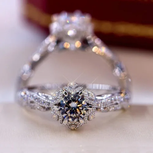 Vista 41 de Iumer - Anillo de zircón de dos piezas con incrustaciones de diamantes de imitación artificiales para mujer, talla 6-10.