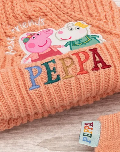 Vista 6 de Peppa Pig Hat And Mittens Kids Peach Knit Winter Beanie Gloves, Rosado