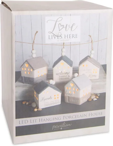 Vista 3 de Pavilion Gift Company - Love Lives Here - Porcelain Hanging LED Lit House