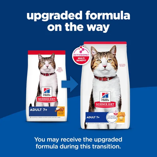 Vista 2 de Hill's Science Diet Adult 7+, Senior Adult 7+ Premium Nutrition, alimento seco para gatos, receta de pollo, bolsa de 4 libras