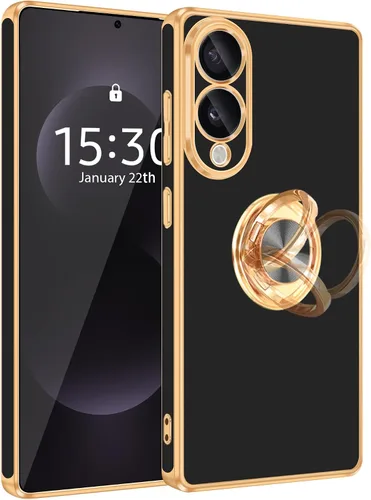 Vista 15 de Fingic Compatible con Samsung Galaxy S22 Funda con Soporte de Anillo, [Soporte de Anillo Giratorio 360° Magnético con Kickstand][Borde Dorado