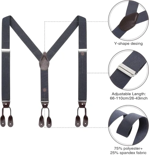 Vista 36 de AWAYTR Tirantes de botón marrón para hombre, tirantes elásticos ajustables en forma de Y
