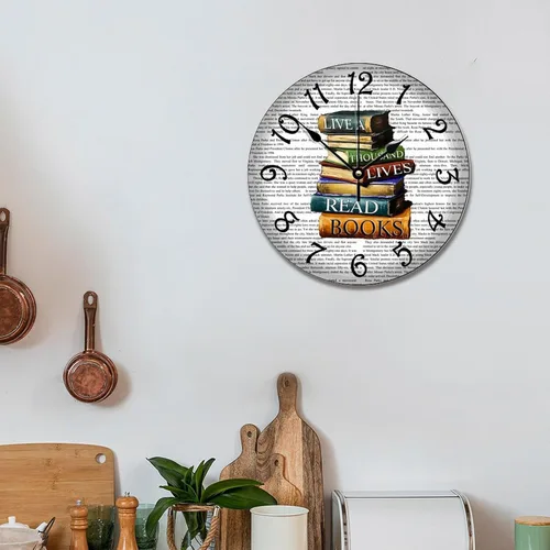 Vista 4 de Doffed - Reloj de pared para biblioteca, estilo vintage, de madera rústica, 10, silencioso, sin tictac, de cuarzo, funciona con pilas, para sala