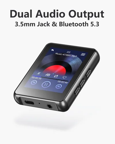 Vista 3 de Reproductor de MP3 de 64 GB Bluetooth 5.3 Pantalla táctil Reproductor de música Reproductor de mp4 portátil con altavoces de alta fidelidad Calidad