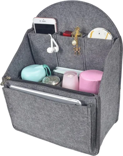 Vista 2 de Organizador de mochila de fieltro, organizador de bolso para hombres y mujeres, mochila de mano (gris, grande)