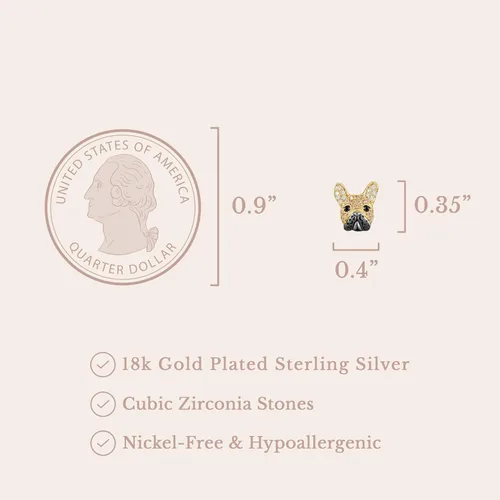 Vista 6 de SCAMPER & CO Aretes tipo botón con circonita cúbica con diseño de cachorro de raza de perro para mujer, aretes de plata de ley con piedras preciosas
