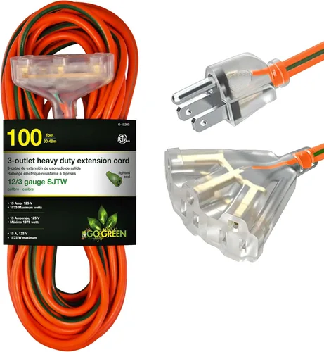 Vista 15 de GoGreen Power (GG-15225) Cable de extensión SJTW de 3 salidas de 12/3 de 25 pies, extremo iluminado, 25 pies