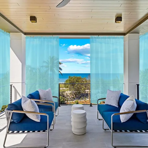 Vista 8 de SpaceDresser Cortinas traslúcidas para patio y exteriores, 4 paneles impermeables con bolsillo para barra, cortina interior para sala de estar Aqua