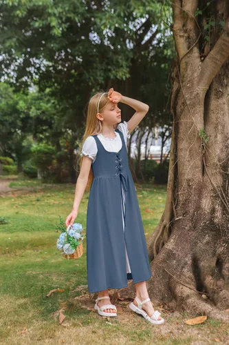 Vista 28 de Scarlet Darkness Vestido renacentista para niñas, disfraz de princesa medieval de dos piezas, 7-14 años