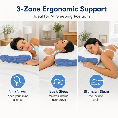 Vista 6 de ITICdecor Almohada cervical de espuma viscoelástica para aliviar el dolor Diseño de contorno ortopédico, funda transpirable, funda lavable