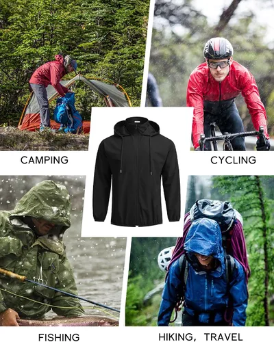 Vista 5 de COOFANDY Chaqueta impermeable unisex plegable, ligera, impermeable, con capucha, para correr, senderismo, ciclismo