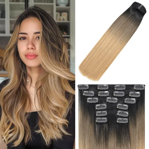 Vista 18 de WindTouch - Extensiones de cabello humano liso con pinzas, color negro azabache, 2.47 onzas, N.° 1, 12 pulgadas, 7