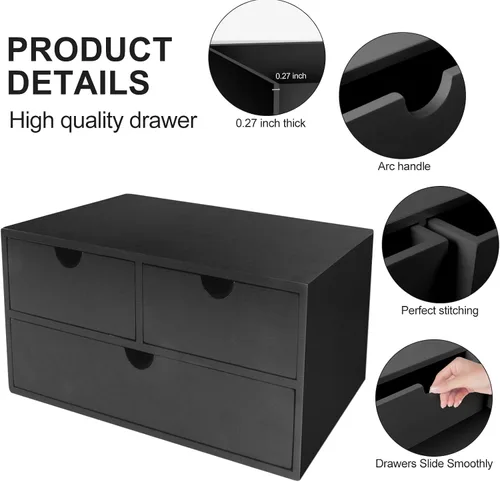 Vista 4 de Organizador de escritorio de bambú Charmewooden con 3 cajones, organizador de encimera con cajones para almacenamiento de maquillaje, organizador
