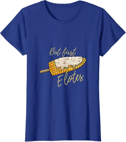 Vista 8 de But First Elotes Corn on the Cob - Camiseta divertida para amantes de la comida mexicana, Negro, S