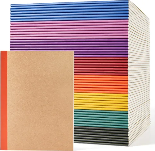Vista 8 de feela Paquete de 56 cuadernos de composición a granel, con cubierta de papel kraft con rayas universitarias en blanco, diarios de viaje con espinas