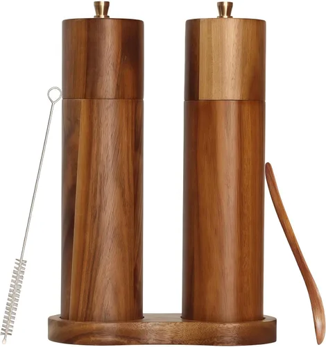Vista 8 de 2 Pieces Acacia Wood Manual Pepper Grinder and Sea Salt Mill Set Handheld Spice Tool for Kitchen(GStraight Tube)