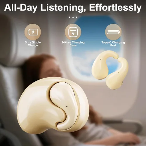 Vista 6 de Mini auriculares planos inalámbricos Bluetooth, invisibles, ultrafinos Beige