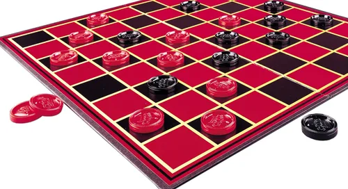 Vista 2 de Pressman Checkers - Juego clásico con tablero plegable y fichas entrelazadas, para 2 jugadores