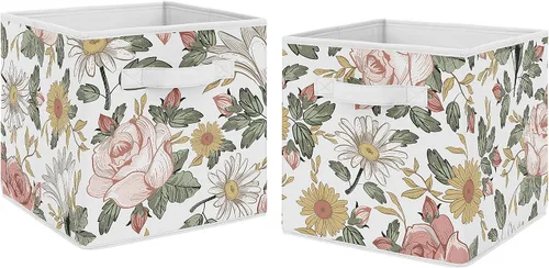Vista 6 de Sweet Jojo Designs Cajas de almacenamiento plegables de tela con hojas florales, cajas organizadoras de juguetes para niños y bebés, juego de 2