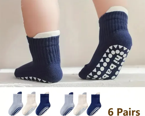 Vista 4 de XuoAz 6 pares de calcetines antideslizantes de algodón con agarre para niños y niñas pequeños