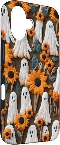 Vista 3 de iPhone 16 Cute Floral Aesthetic Halloween spooky ghost fall sunflowers Case