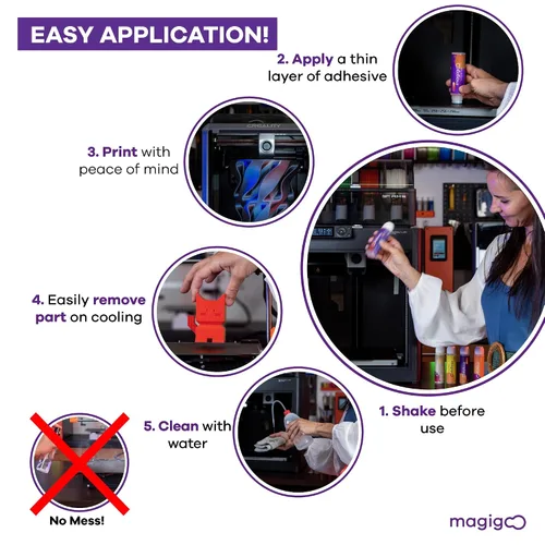 Vista 3 de MPC2018 Pegamento Adhesivo para Impresora 3D para Filamento de Policarbonato - Larga Duración y Reduce la Deformación en Placa Flexible, Vidrio
