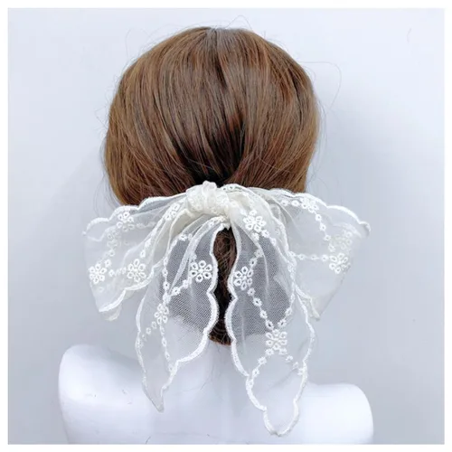 Vista 4 de 3 pañuelos de encaje para la cabeza, pañuelo para el cabello, asa de bolso de mano, cinta envolvente, Blanco, Negro