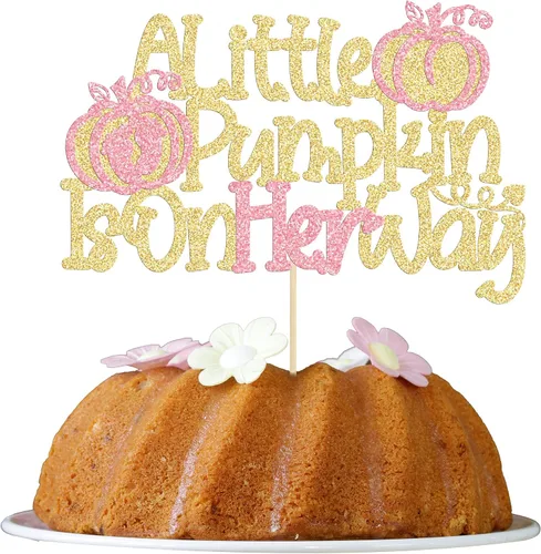 Vista 15 de Gyufise 24 adornos para cupcakes de calabaza rosa, decoración de pastel de baby shower, decoración para baby shower con temática de calabaza