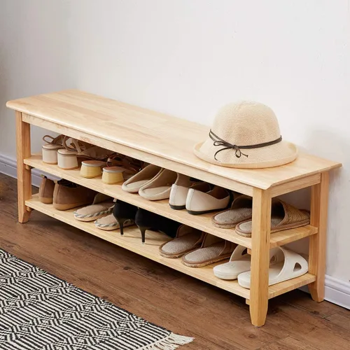 Vista 13 de XKZG Banco de Almacenamiento con Zapatero de Madera, Banco para Zapatos de Madera Sólida Rústica para Entrada (Marrón, 23.6")