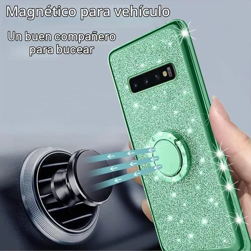Vista 6 de Funda para Samsung Galaxy S10, Galaxy S10 2019 para mujer con purpurina de cristal suave TPU transparente con correa de pie de apoyo