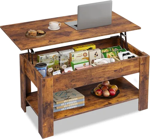 Vista 17 de WLIVE Mesa de Centro, Mesa de Centro de 39" con Tapa Elevable con Compartimento Oculto, Estante de Almacenamiento y Tapa Elevable para Hogar, Sala