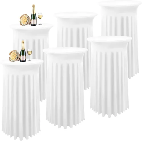 Vista 12 de Paquete de 3 fundas de mesa de cóctel, mantel redondo burdeos, color rojo vino, 32 x 43 pulgadas, elastano elástico con cortinas onduladas, mantel
