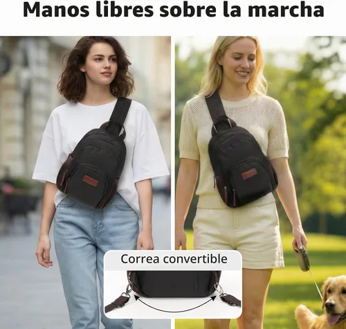 Vista 2 de PACKISM Mochila pequeña para mujer - Bolso bandolera convertible negro (Active Black)